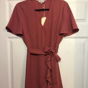 Jodifl Terracotta Colored Ruffle Wrap Dress, Size Medium, NWT